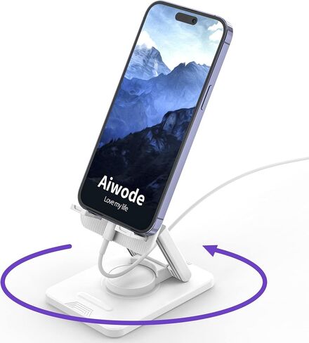 حامل هاتف خلوي يدور 360 درجة من Aiwode، حامل هاتف مكتبي، حامل هاتف خلوي محمول، حامل هاتف قابل للطي، لهاتف iPhone 14/13/12/11/Pro/Max/Plus/Mini/Pro Max، سامسونج، للهواتف الذكية (4-8 بوصات) )،أزرق in Kuwait