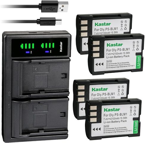 Kastar 4-Pack BLM-1 Battery and LTD2 USB Charger Replacement for Olympus EVOLT E-500 E500, EVOLT E-510 E510, C-5060, C-5060 Wide, Camedia C-5060 Wide Zoom, C-7070, C-8080, Camedia C-8080 Wide Zoom in Kuwait