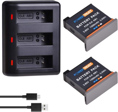 PowerTrust 2Pack Replacement Osmo Action AB1 Battery and Triple USB Charger with Type C Port for DJI Osmo Action Sports Camera AB1 Battery in Saudi Arabia