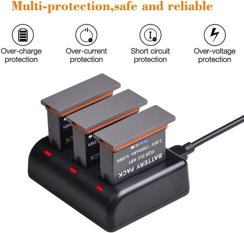 PowerTrust 2Pack Replacement Osmo Action AB1 Battery and Triple USB Charger with Type C Port for DJI Osmo Action Sports Camera AB1 Battery in Saudi Arabia