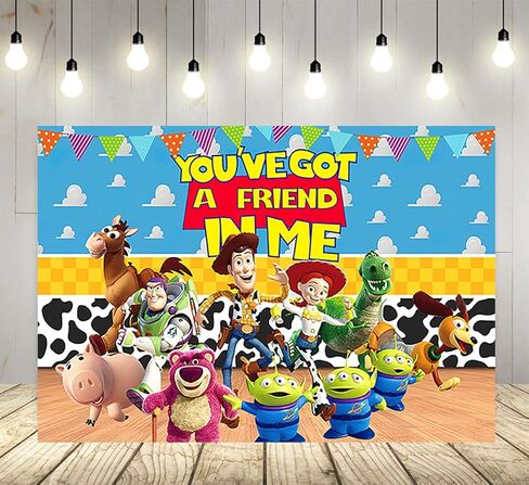 خلفية سماء زرقاء لمستلزمات الحفلات بعبارة «You 've Got A Friend in Me»، خلفيات صور بطابع قصة لعبة، لافتة لحفلات استقبال المولود 59×38 انش in Kuwait