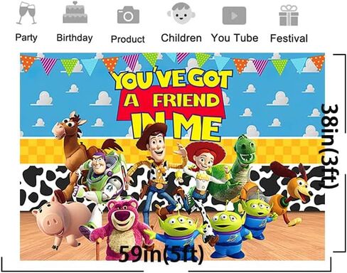 خلفية سماء زرقاء لمستلزمات الحفلات بعبارة «You 've Got A Friend in Me»، خلفيات صور بطابع قصة لعبة، لافتة لحفلات استقبال المولود 59×38 انش in Kuwait