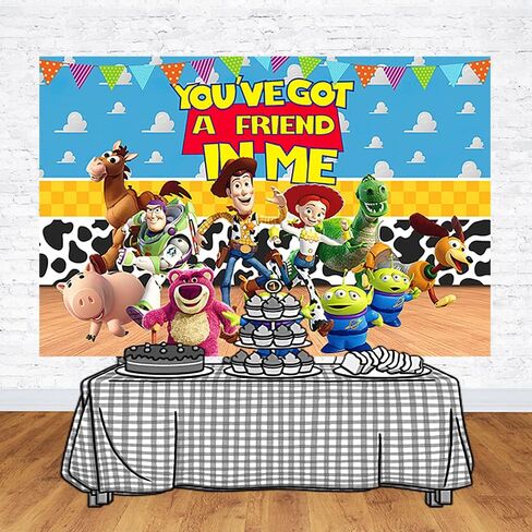 خلفية سماء زرقاء لمستلزمات الحفلات بعبارة «You 've Got A Friend in Me»، خلفيات صور بطابع قصة لعبة، لافتة لحفلات استقبال المولود 59×38 انش in Kuwait