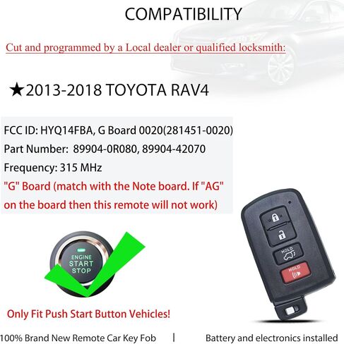 استبدال مفتاح ذكي فوب عن بعد يناسب تويوتا Rav4 2013 2014 2015 2016 2017 2018 دخول بدون مفتاح التحكم عن بعد HYQ14FBA G Board 0020 (281451-0020) 89904-0R080 89904-42070 4BTN in Saudi Arabia