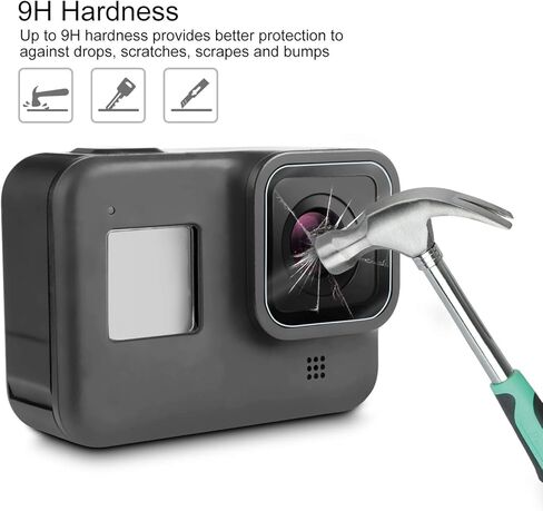 6 قطع من واقي الشاشة متوافق مع جوبرو هيرو 8 اسود، طبقة شاشة امامية + واقي شاشة من الزجاج المقسى فائق الشفافية + واقي عدسة من الزجاج المقسى + ملحقات التركيب in Kuwait