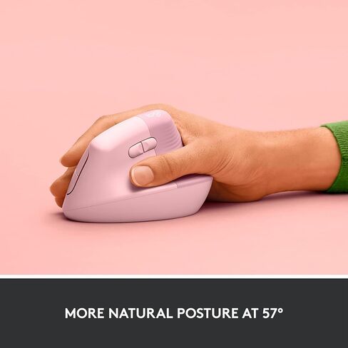 ماوس Logitech Lift Vertical مريح، لاسلكي، بلوتوث أو جهاز استقبال USB Logi Bolt، نقرات هادئة، 4 أزرار، متوافق مع Windows/macOS/iPadOS، والكمبيوتر المحمول، والكمبيوتر الشخصي - وردي (متجدد) in Kuwait