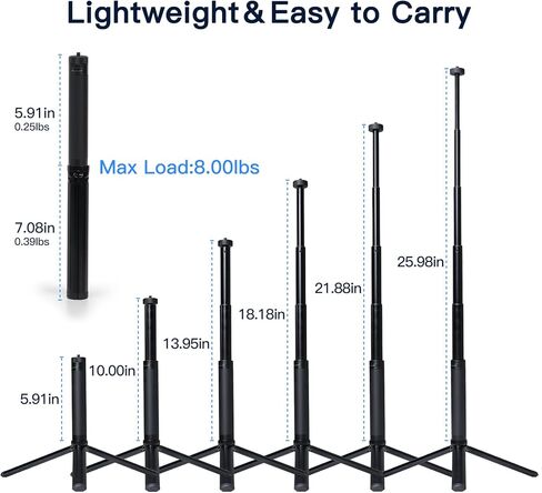 Webcam Tripod, Adjustable Height from 5.9-25.9 in,Universal Compatible for Most Cameras/Webcams/Cell Phones/GoPros in Kuwait