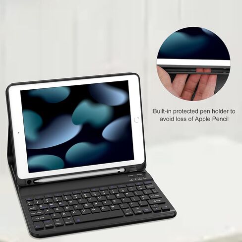 D DINGRICH iPad Case with Keyboard 10.2" - iPad 8th Generation Case with Keyboard 2020, Apple Pencil Holder - iPad Case 9th Generation, 8th Generation, 7th Gen Keyboard - Gold Sand Blue in Kuwait