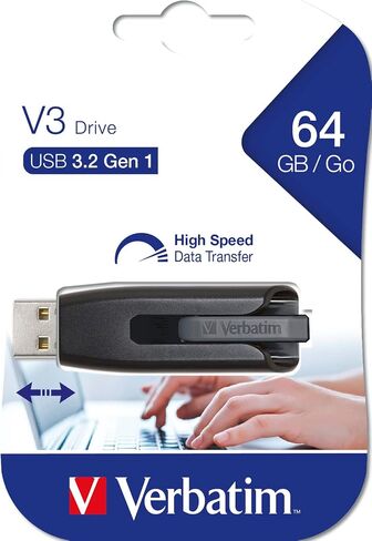 Verbatim 64GB USB 3.0 Store 'n' Go V3 Flash Drive - Cap-Less & PC/Mac Compatible - Gray in Saudi Arabia