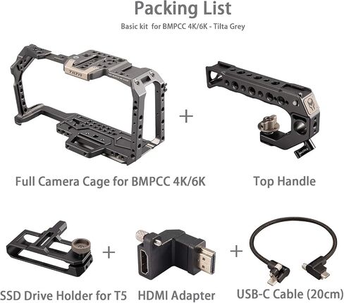 قفص كاميرا مائل لمجموعة BMPCC 4K/6K الأساسية | تيلتا جراي | متوافق مع كاميرات سينما بلاك ماجيك بوكيت | مقبض علوي، حامل محرك SSD، كابل USB-C، محول HDMI متضمن | تا-T01-ب in Saudi Arabia