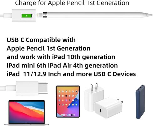 for Apple Pencil Charger 3.3FT 1Pack Apple Pencil 1st Generation | 20 Mins Full Charge for Apple Pencil 1st Generation,USB C Male to Lightning Female in Kuwait