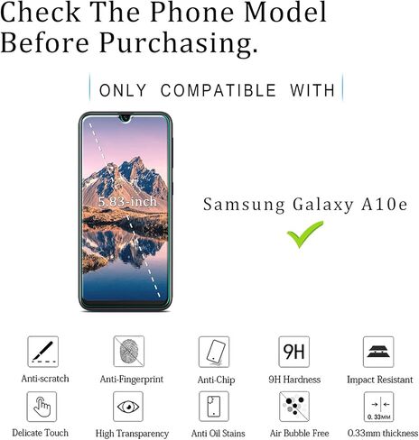 [عبوتان] واقي شاشة كاتين لهاتف سامسونج جالاكسي A10e A20e من الزجاج المقسى بدون فقاعات، صلابة 9، سهل التركيب in Kuwait