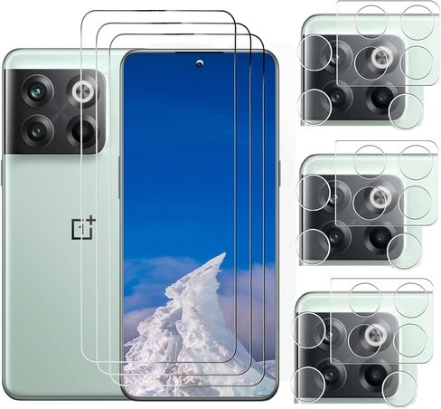 YRMJK 3+3 واقيات شاشة OnePlus 10T المتوافقة + واقيات عدسة الكاميرا، تغطية كاملة ثلاثية الأبعاد ممتازة 99% HD وضوح 9H واقيات زجاجية مقواة متوافقة مع 10T in Kuwait
