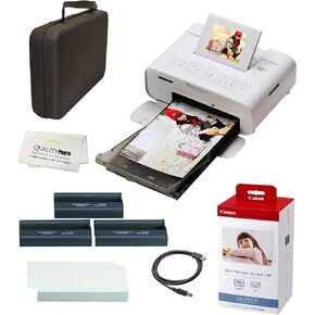 طابعة الصور اللاسلكية المدمجة SELPHY CP1300 من Canon مع طباعة جهاز AirPrint وMopria، مع ورق Canon KP108 وحقيبة صلبة سوداء لتناسب الجميع معًا (أبيض) in Kuwait