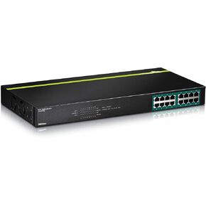 محول TRENDnet 16 منفذ Gigabit PoE+، ميزانية 246 وات PoE، سعة تحويل 32 جيجابت في الثانية، حامل قابل للتركيب مع الأجهزة المتضمنة، مؤشرات LED، حماية مدى الحياة، TPE-TG160G (متجدد) in Kuwait