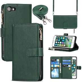 Jaorty iPhone SE 2022/SE 2020/iPhone 8/iPhone 7 Phone Case Wallet for Women Men with Card Holder,iPhone SE 2022 Crossbody Case with Strap Shoulder Lanyard,Zipper Pocket PU Leather Cases,4.7" Purple