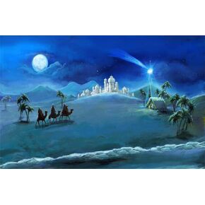 AOFOTO 5x3ft خلفية عيد الميلاد العائلة المقدسة وثلاثة ملوك التصوير الفوتوغرافي خلفية عيد الميلاد القمر ليلة خرافة عطلة السنة الجديدة صور استوديو الدعائم طفل طفل صبي فتاة صورة فنية حفلة خلفية