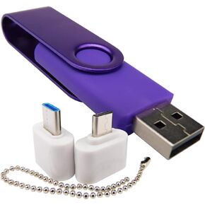محركات أقراص فلاش USB ذات سعة صغيرة، محركات أقراص إبهامية مع 1 OTG (Micro USB) ومحول واحد من النوع C (USB-C) للهاتف المحمول (أرجواني 128 ميجابايت) in Kuwait