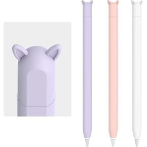 2 Pack Cute Ear Case Silicone Skin Cover Compatible with Apple Pencil 2nd Generation Accessories Compatible with iPad Pro 11 12.9 inch,Purple&Green in Saudi Arabia