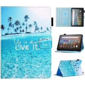 حافظة كمبيوتر لوحي MonsDirect for Fire HD 10 (إصدار 2021، الجيل الحادي عشر) وحافظة كمبيوتر لوحي Fire HD 10 Plus، حافظة حماية ذكية مع فتحة للبطاقات، شاطئ