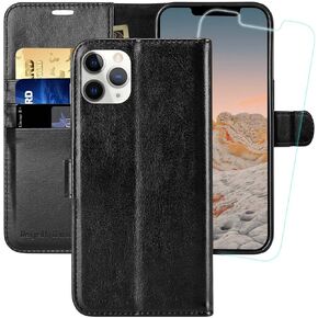 MONASAY iPhone 11 Pro Wallet Case, 5.8-inch, [Glass Screen Protector Included] [RFID Blocking] Flip Folio Leather Cell Phone Cover with Credit Card Holder for Apple iPhone 11 Pro, Light Blue
