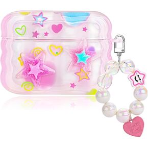 Mainrenka Cute Star Airpod Pro Case with Keychain Compatible with Kawaii Aesthetic Airpods Pro Case for Women Girl in Kuwait