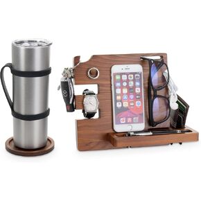 قاعدة الإرساء الخشبية للرجال تحمل مفاتيح الهاتف والساعة والمحفظة والخاتم والنظارات والخاتم تأتي مع قاعدة أكواب وكتاب إلكتروني من Peraco's in Kuwait