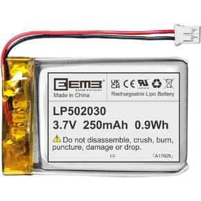 EEMB 3.7V Lithium Polymer Battery 250mAh 502030 Lipo Rechargeable Battery Pack with Wire JST 2.0mm JST Connector for VXI Blue Parrott- Confirm Device & Connector Polarity Before Purchase