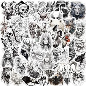 50Pcs Black and White Stickers for Water Bottle, Waterproof Anime Animals Stickers for Laptop, Hydroflasks, Skateboard, Suitcase, Bicycle, Scrapbooking Cool Stickers Pack for Teens and Adults in Kuwait
