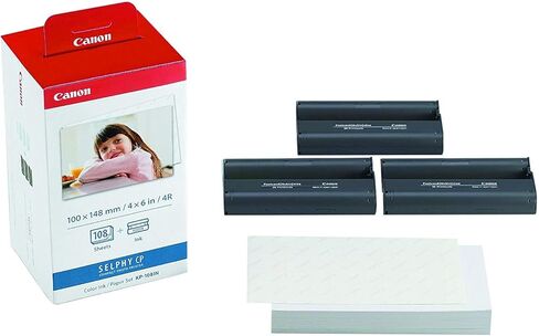 طابعة الصور اللاسلكية المدمجة SELPHY CP1300 من Canon مع طباعة جهاز AirPrint وMopria، مع ورق Canon KP108 وحقيبة صلبة سوداء لتناسب الجميع معًا (أبيض) in Kuwait