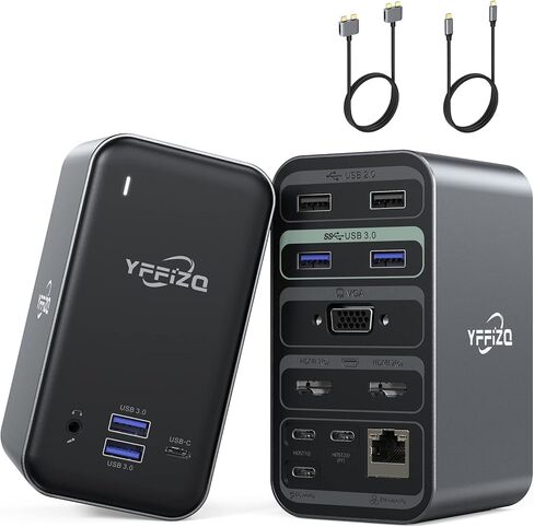 قاعدة شحن للكمبيوتر المحمول USB C ذات شاشة مزدوجة HDMI، قاعدة USB C 15 في 1 مع HDMI مزدوج، VGA، 6 USB C وكابل USB 60 وات، وفتحة SD TF ومنفذ RJ45 واوديو / ميكروفون، قاعدة USB C in Kuwait