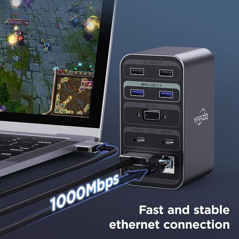 قاعدة شحن للكمبيوتر المحمول USB C ذات شاشة مزدوجة HDMI، قاعدة USB C 15 في 1 مع HDMI مزدوج، VGA، 6 USB C وكابل USB 60 وات، وفتحة SD TF ومنفذ RJ45 واوديو / ميكروفون، قاعدة USB C in Kuwait