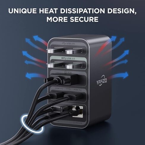 قاعدة شحن للكمبيوتر المحمول USB C ذات شاشة مزدوجة HDMI، قاعدة USB C 15 في 1 مع HDMI مزدوج، VGA، 6 USB C وكابل USB 60 وات، وفتحة SD TF ومنفذ RJ45 واوديو / ميكروفون، قاعدة USB C in Kuwait