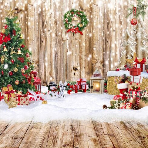 Alltten 10x10ft Christmas Backdrops for Photography Winter Snow Photography Backdrop Rustic Wood Floor Backdrop Xmas Tree Gift Christmas Family Party Background New Year Backdrop Decoration F25 in Kuwait