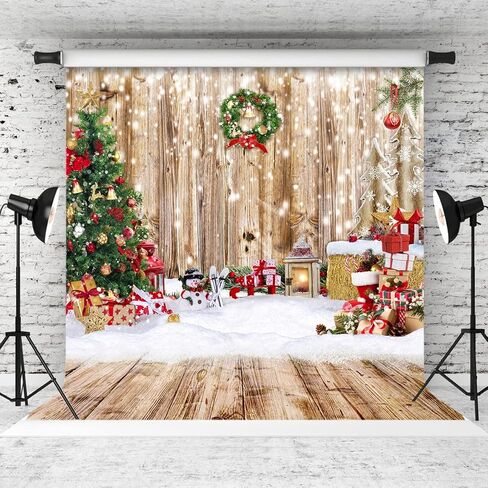 Alltten 10x10ft Christmas Backdrops for Photography Winter Snow Photography Backdrop Rustic Wood Floor Backdrop Xmas Tree Gift Christmas Family Party Background New Year Backdrop Decoration F25 in Kuwait