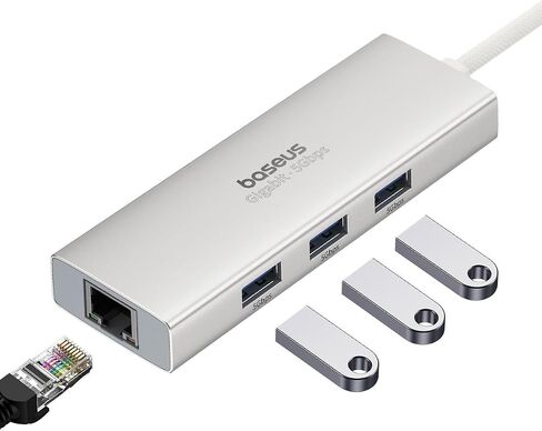 قاعدة إرساء USB C من Baseus، محور USB C 4 في 1 مع جيجابت إيثرنت و3 منافذ USB-A 3.0، قاعدة إرساء للكمبيوتر المحمول متوافقة مع أجهزة MacBook/Dell XPS/HP/Lenovo/Surface in Kuwait