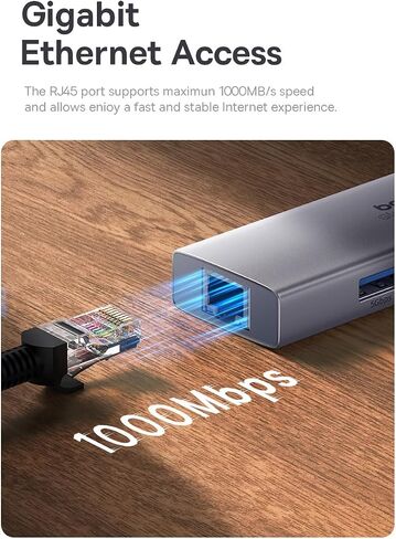 قاعدة إرساء USB C من Baseus، محور USB C 4 في 1 مع جيجابت إيثرنت و3 منافذ USB-A 3.0، قاعدة إرساء للكمبيوتر المحمول متوافقة مع أجهزة MacBook/Dell XPS/HP/Lenovo/Surface in Kuwait