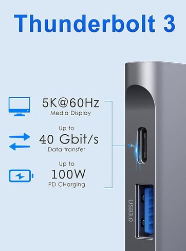 محول USB C Hub لجهاز MacBook Pro متعدد المنافذ مع 4K HDMI، 100W PD 40Gbps Thunderbolt 3، قارئ بطاقة SD/TF، ​​3 USB 3.0، دونجل متعدد المنافذ لجهاز MacBook Pro 2020 2019 2018 2017 2016 in Kuwait