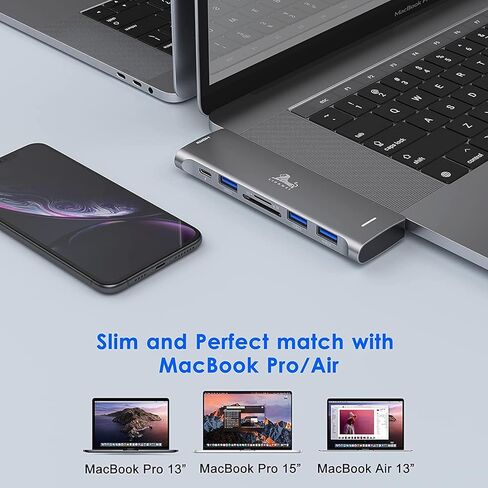 محول USB C Hub لجهاز MacBook Pro متعدد المنافذ مع 4K HDMI، 100W PD 40Gbps Thunderbolt 3، قارئ بطاقة SD/TF، ​​3 USB 3.0، دونجل متعدد المنافذ لجهاز MacBook Pro 2020 2019 2018 2017 2016 in Kuwait