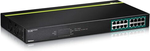 محول TRENDnet 16 منفذ Gigabit PoE+، ميزانية 246 وات PoE، سعة تحويل 32 جيجابت في الثانية، حامل قابل للتركيب مع الأجهزة المتضمنة، مؤشرات LED، حماية مدى الحياة، TPE-TG160G (متجدد) in Kuwait