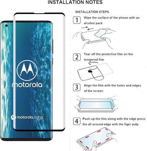 YIFNTANG [عبوة من قطعتين] واقي شاشة من الزجاج المقوى لهاتف Motorola Moto Edge، منحني ثلاثي الأبعاد، صلابة 9H، مضاد للخدش، شفاف عالي الدقة، متوافق مع Motorola Moto Edge in Kuwait