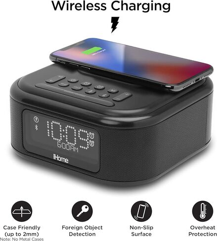 iHome Alarm Clock with Wireless Charging, Bluetooth Speaker, and USB Charger, Digital Clock for Bedroom, Office, or Dorm (IBTW23B8) in Kuwait