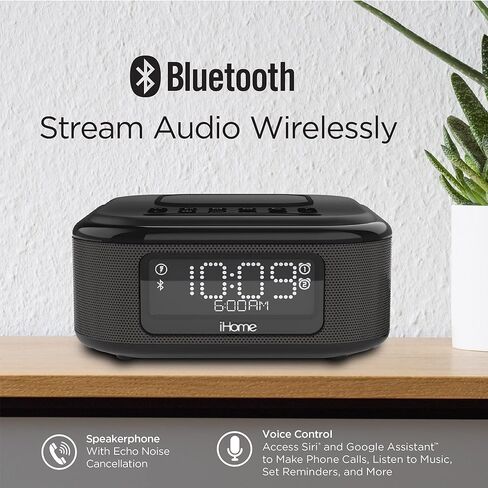 iHome Alarm Clock with Wireless Charging, Bluetooth Speaker, and USB Charger, Digital Clock for Bedroom, Office, or Dorm (IBTW23B8) in Kuwait
