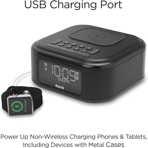 iHome Alarm Clock with Wireless Charging, Bluetooth Speaker, and USB Charger, Digital Clock for Bedroom, Office, or Dorm (IBTW23B8) in Kuwait