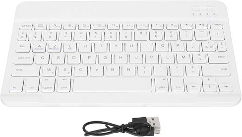 لوحة مفاتيح Dilwe الفرنسية اللاسلكية، لوحة مفاتيح بلوتوث لاسلكية فرنسية أوروبية AZERTY، لوحة مفاتيح كمبيوتر لوحي لاسلكية محمولة رفيعة مقاس 10 بوصة، نسيج معدني مصقول للكمبيوتر الهاتف (أبيض) in Saudi Arabia