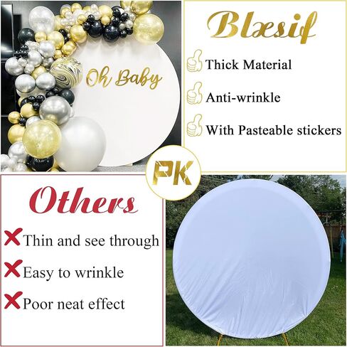 غطاء خلفية دائري أبيض من Bxsif - خلفية مستديرة بيضاء مقاس 7.2 × 7.2 قدم مع قطعتين من المشبك أو ملصقات عيد ميلاد سعيد للأطفال لتزيين حفلات أعياد ميلاد الأطفال. in Kuwait