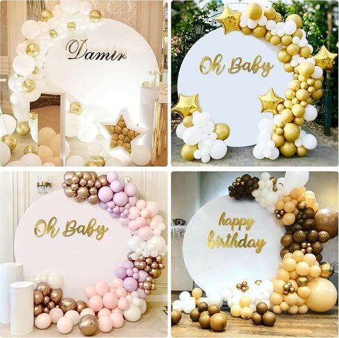 غطاء خلفية دائري أبيض من Bxsif - خلفية مستديرة بيضاء مقاس 7.2 × 7.2 قدم مع قطعتين من المشبك أو ملصقات عيد ميلاد سعيد للأطفال لتزيين حفلات أعياد ميلاد الأطفال. in Kuwait