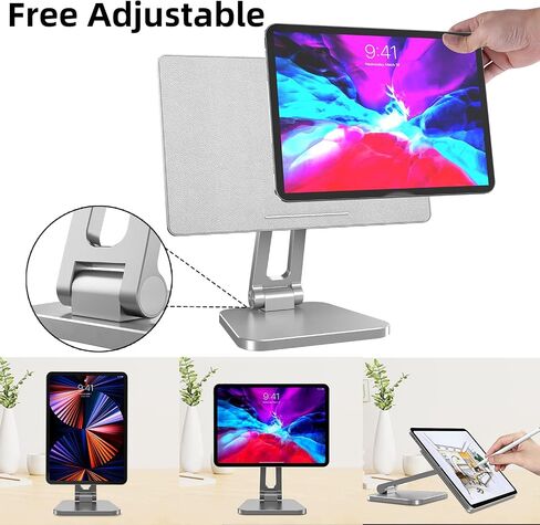 حامل مغناطيسي لجهاز iPad Pro بشاشة مقاس 12.9 بوصة من الجيل الثالث والرابع والخامس من XUNMEJ حامل حامل للكمبيوتر اللوحي حديث دوار أبل قابل للطي وقابل للتعديل من الألومنيوم لأجهزة iPad (فضي) in Saudi Arabia