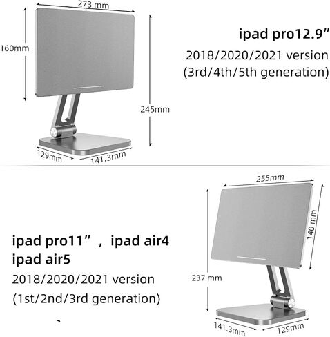 حامل مغناطيسي لجهاز iPad Pro بشاشة مقاس 12.9 بوصة من الجيل الثالث والرابع والخامس من XUNMEJ حامل حامل للكمبيوتر اللوحي حديث دوار أبل قابل للطي وقابل للتعديل من الألومنيوم لأجهزة iPad (فضي) in Saudi Arabia