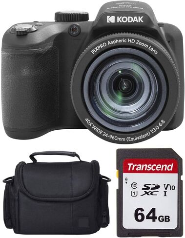 كاميرا Kodak PIXPRO AZ405 الرقمية + بطاقة ذاكرة سعة 64 جيجابايت + حقيبة كاميرا (أسود) in Kuwait